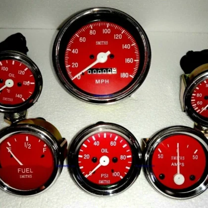 smiths kit 52mm temp+oil temp+ oil psi+fuel+amp+ speedometer 85 mm red